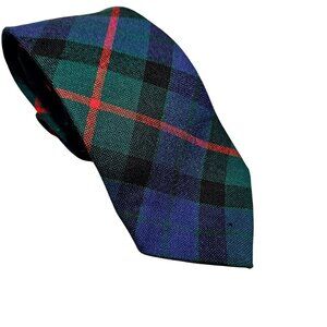 Ingles Buchan Tartan Tie 100% Pure New Wool Made In Scotland Green Blue Plaid‎